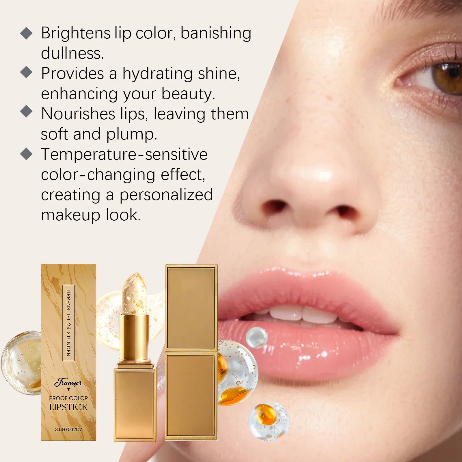 Gold Foil Color Changing Lip Balm Hydrating Moisturizer Light Texture Natural Lip Gloss Exfoliate Prevent Dry Crack Plump Lip Zpaxo