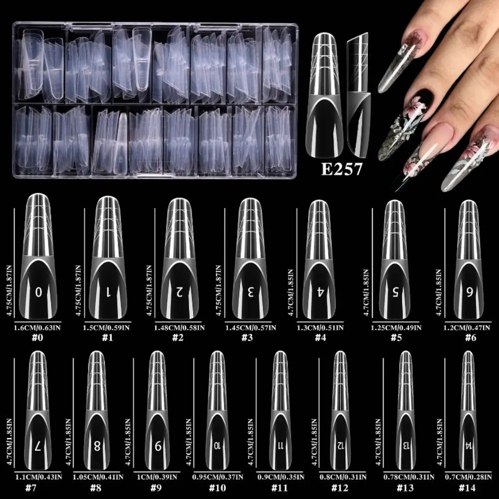 150Pcs Transparent False Nail Full Cover 15 Sizes Nail Forms Smart French Line Quick Building Nail Extension Form Zpaxo