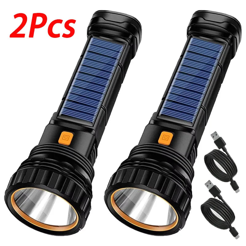 Mikenoon Solar LED Flashlight – Tactical Torch & Power Bank Solar LED Flashlight Zpaxo 2PCS