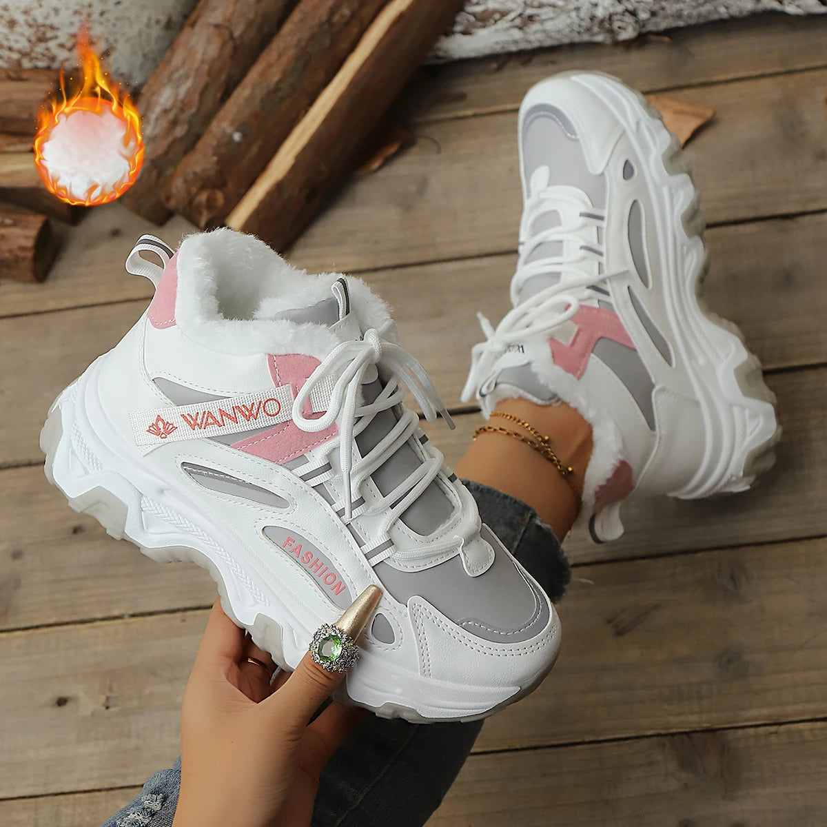 Women Snow Boots Tennis Winter Platform Lace Up Vulcanized Shoes New Chunky Breathable Mesh Casual fashion Women Boots Zpaxo Gray powder 36