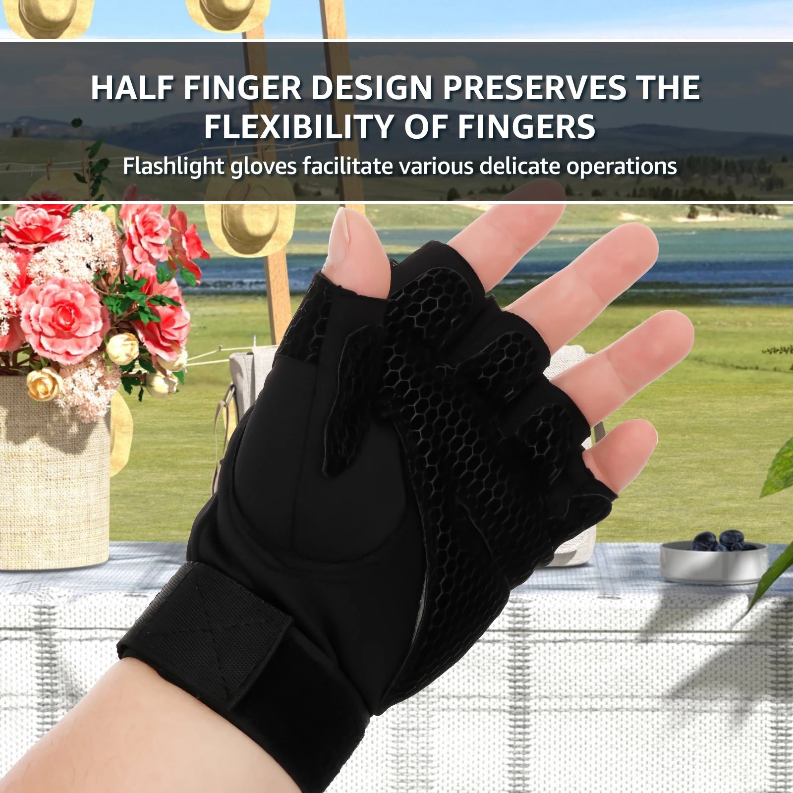 LED Flashlight Gloves 8 LEDs Breathable Half Finger Lighted Running
