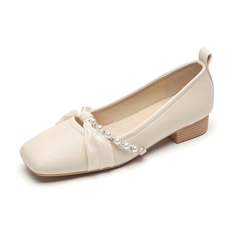 Women Chunky Heel Shoes Summer Square Toe Beaded Decor Versatile Zpaxo 9169-8 Apricot 37 China Mainland