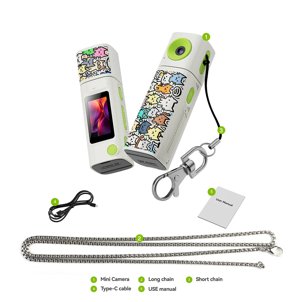 G10 2K HD Retro Mini Keychain Thumb Camera Recorder LCD Screen 230° Rotation Lens Portable Selfie Camera Mini Digital Vlog Camer Zpaxo G10 White Camera Add 64G