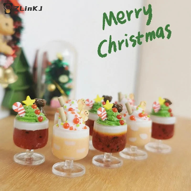 ▶1Pcs Cute Christmas Gingerbread Man Miniature Dollhouse Fruit Ice Cream Mini Ice Drink For Xmas Kids Gift DIY Dolls Accessories Zpaxo