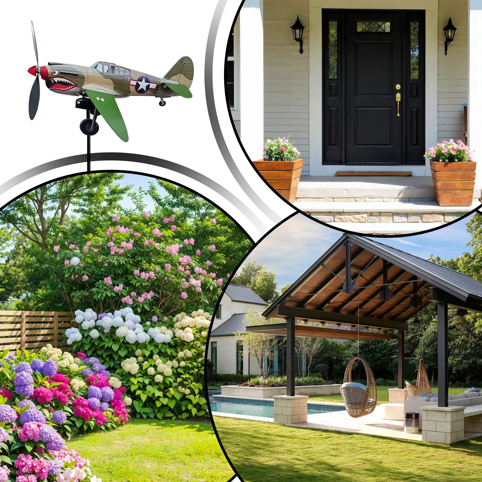 Garden Wind Spinner Funny Rotating Decorative Outdoor Sculpture Warbird Plane Iron Art Propeller Lawn Patio Pathway Ornament