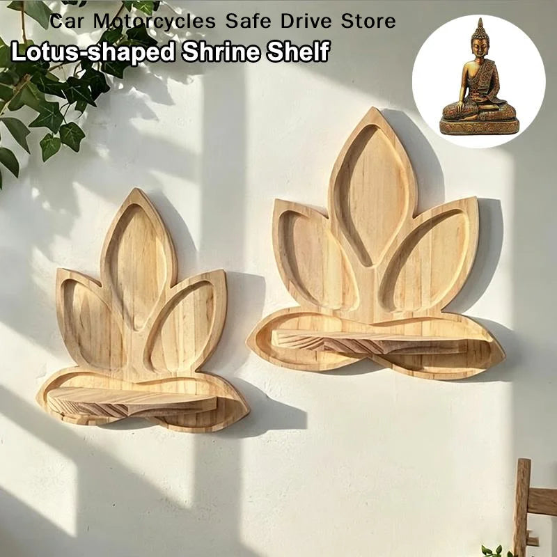 CM1 Lotus-shaped Shrine Stand Flower Pot Wooden Wall-mounted Storage