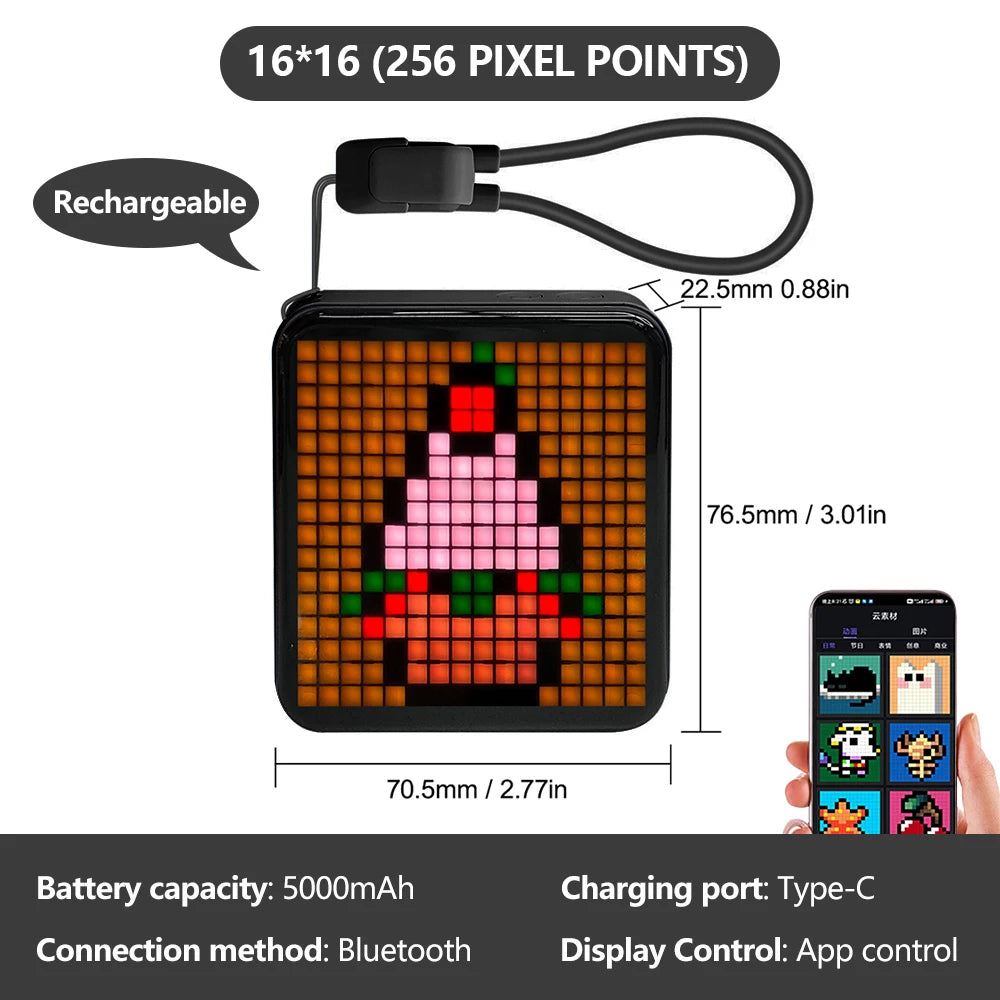 LED Pixel Display Panel Night Light Bluetooth APP Control Photo Frame Animation Display Beside Decoration Light For Room Decor Zpaxo USB Plug 16x16 Black