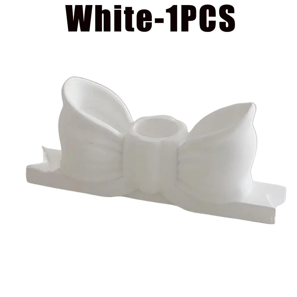 Gypsum Bow Candle Holder Long Candlestick Wedding Birthday Party Home Zpaxo White-1PCS
