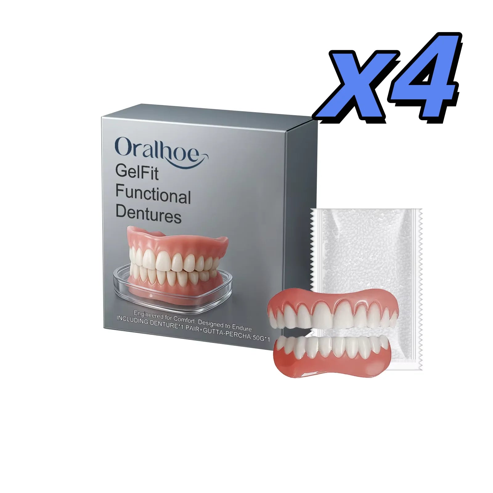 Silicone Veneer Teeth Kit – Fill Gaps, Upper & Lower Denture Set Cosmetic Denture Set Zpaxo 4set boxed