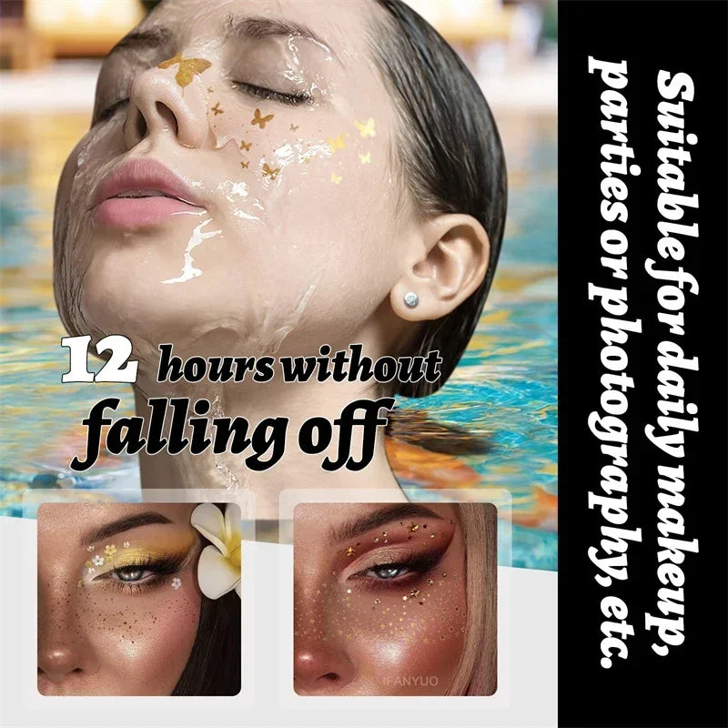 6pcs Hot Stamping Freckles Makeup Patches Waterproof Freckles Stickers Tattoo Glitter Bright Face Art Tattoo Sticker Gold Spot Zpaxo
