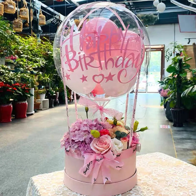 3 Large Wide Neck Transparent Bobo Balloons Flower Bouquet Doll Snack