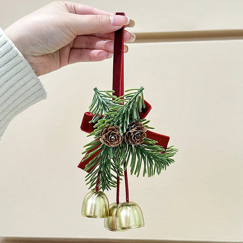 Christmas Jingle Bell Door Hanger – Velvet Bow & Pine Cone Decor Christmas Door Ornament Zpaxo