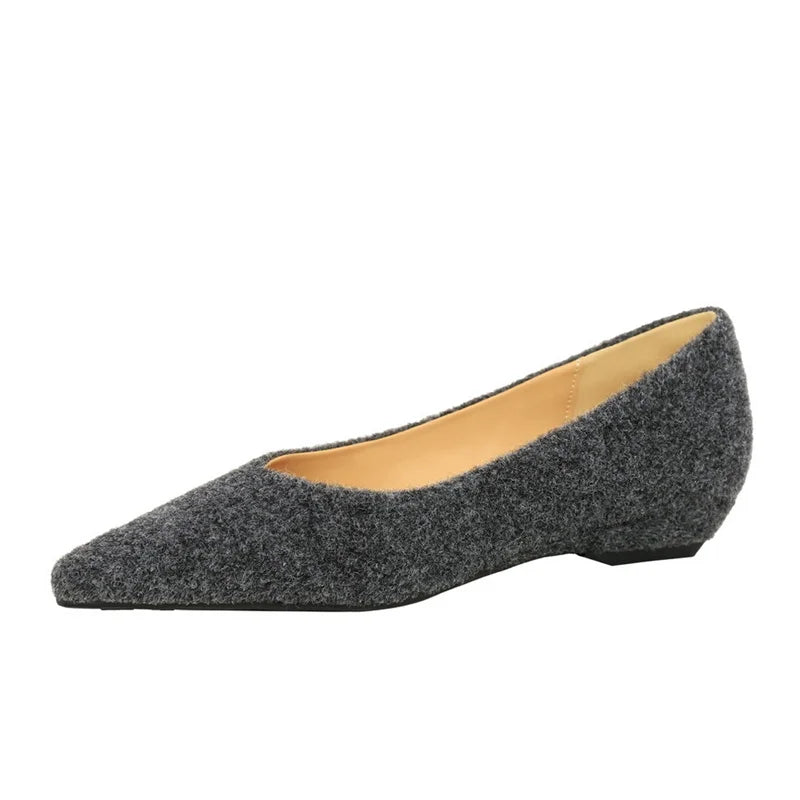 Korean Plush Single Shoes Women Shallow Mouth Plain Pointed Toe Zpaxo