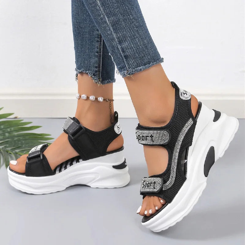 Summer Women's Sexy Roman Crystal Thick Sole Casual Walking Shoes