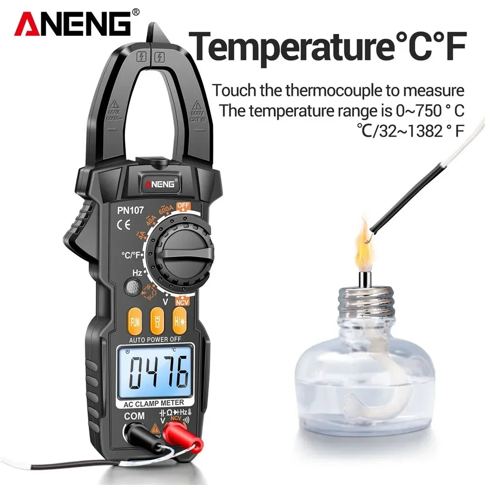 ANENG PN107 Digital Clamp Meter 600A AC Voltmeter Ammeter NCV Diode