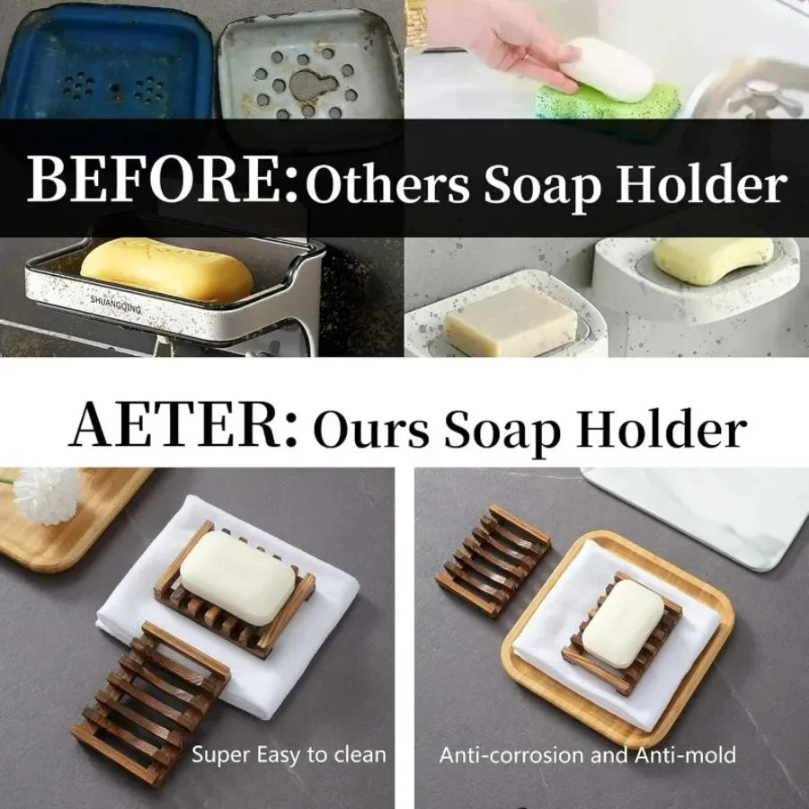 Bamboo Wooden Soap Dish – Self-Draining Shower Organizer Bamboo Soap Dish Zpaxo