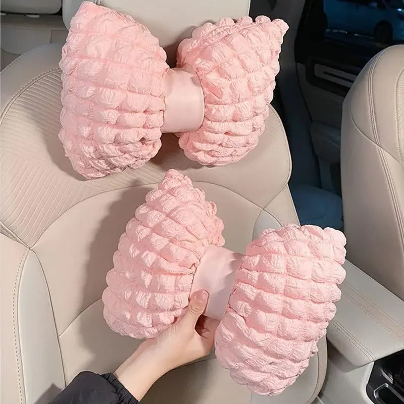 Cartoon Bowknot Car Neck Pillow & Lumbar Cushion – Cute Pink