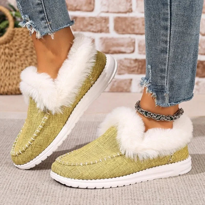 Women Casual Shoes 2025 New Slip-On Platform Sneakers Women Thickened Fluff Shoes Winter Warm Faux Fur Lined Ankle Boots Women Zpaxo green 40