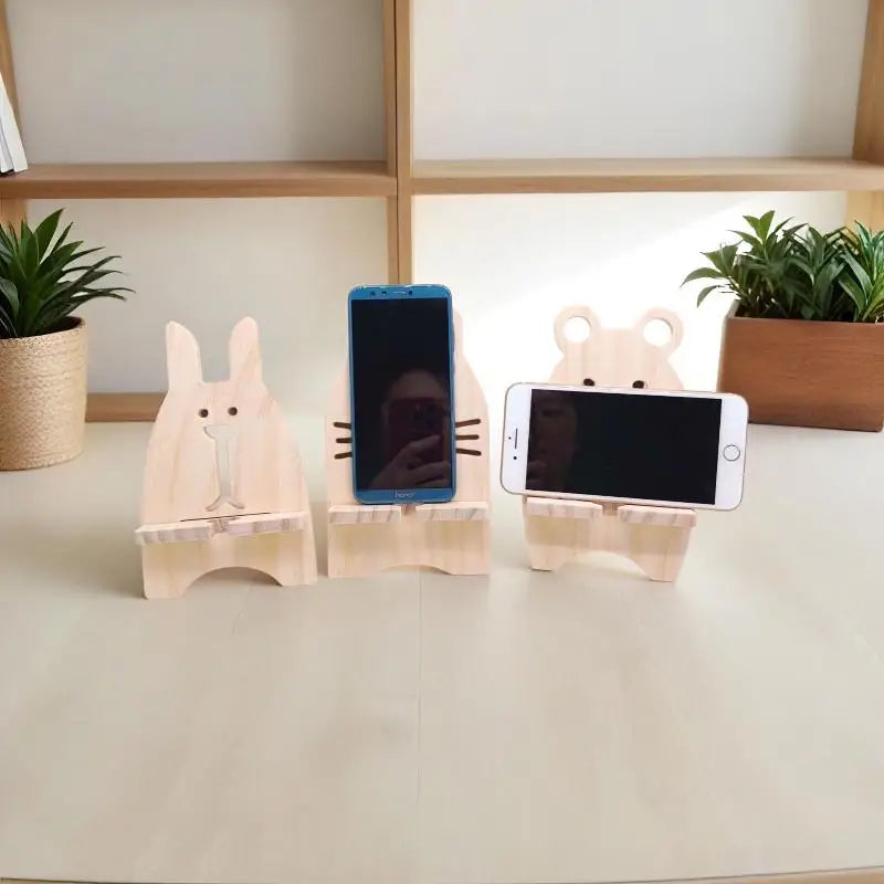 Wooden Foldable Phone Stand – Cartoon Desktop Holder
