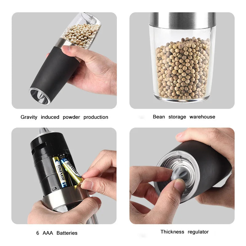 Electric Pepper Grinder Stainless Steel Automatic Gravity Shaker Salt Zpaxo