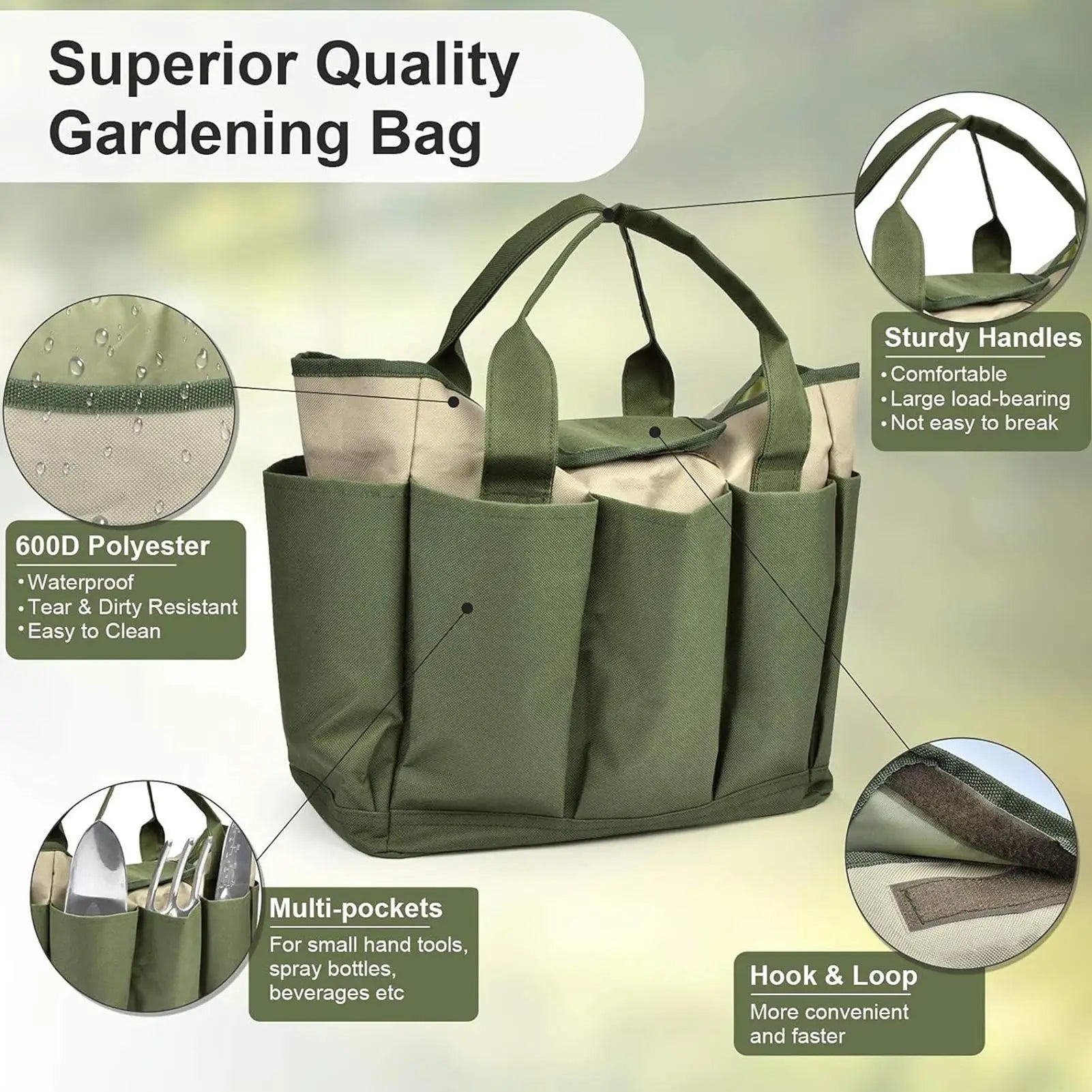 Gardening Bags Tools Waterproof 8 Side Pockets Storage Tote Tool