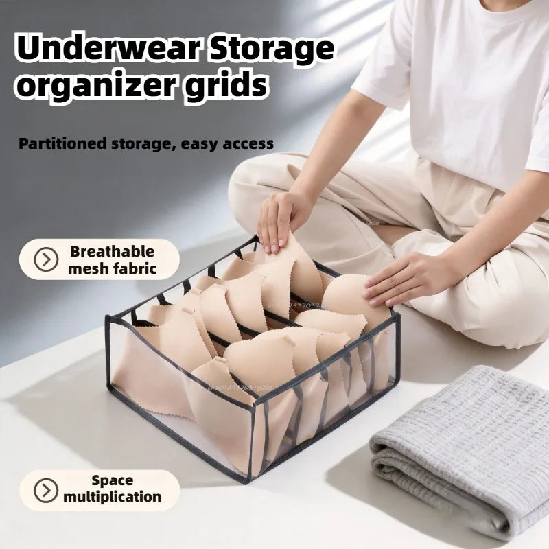 11 Compartment Home Collapsible Underwear Storage Box clothes storage boxes Panties Socks Bra Organizing Breathable Mesh Bag Zpaxo
