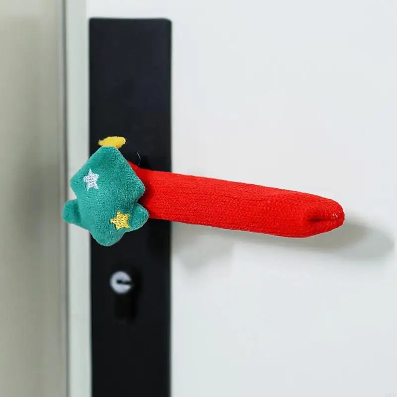 Holiday Season Door Handle Cover Santa Design Durable Fabric Quick