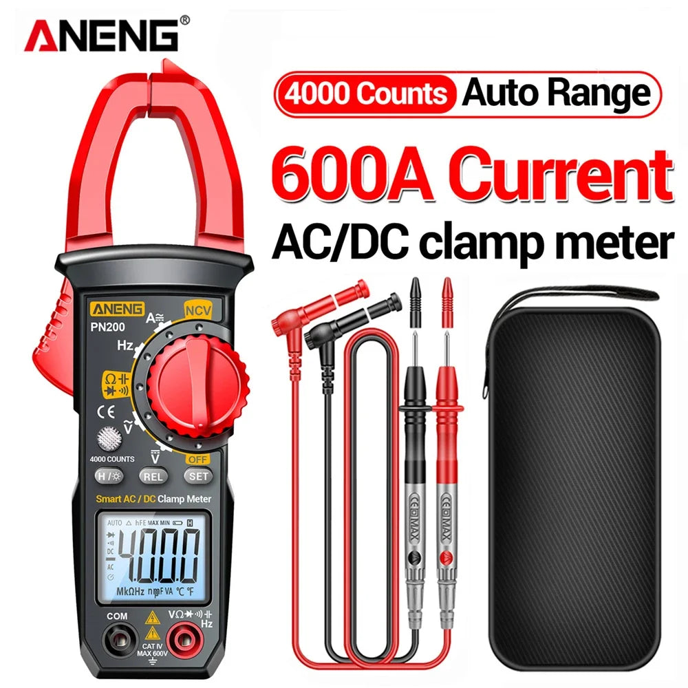 ANENG PN200 Digital Clamp Meters NCV Ohm Test DC AC 600A Current 4000