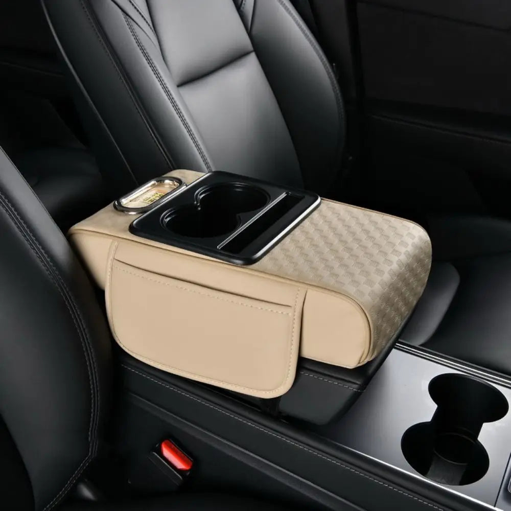 Nappa Leather Center Console Armrest Cushion Tissue Box 2 Cup Holder Car Armrest Storage Box Comfortable Phone Slot Zpaxo