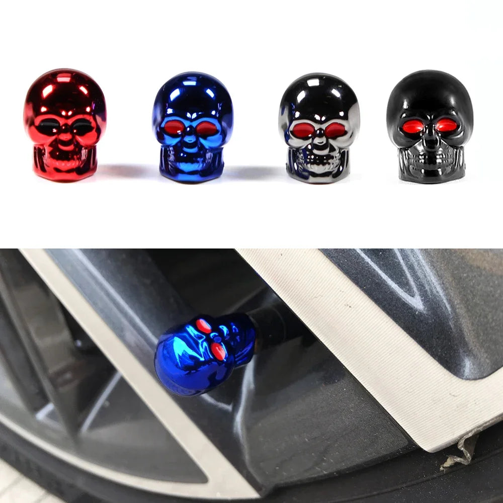 Skull Tire Valve Stem Caps – 4-Pack ABS for Cars & Bikes