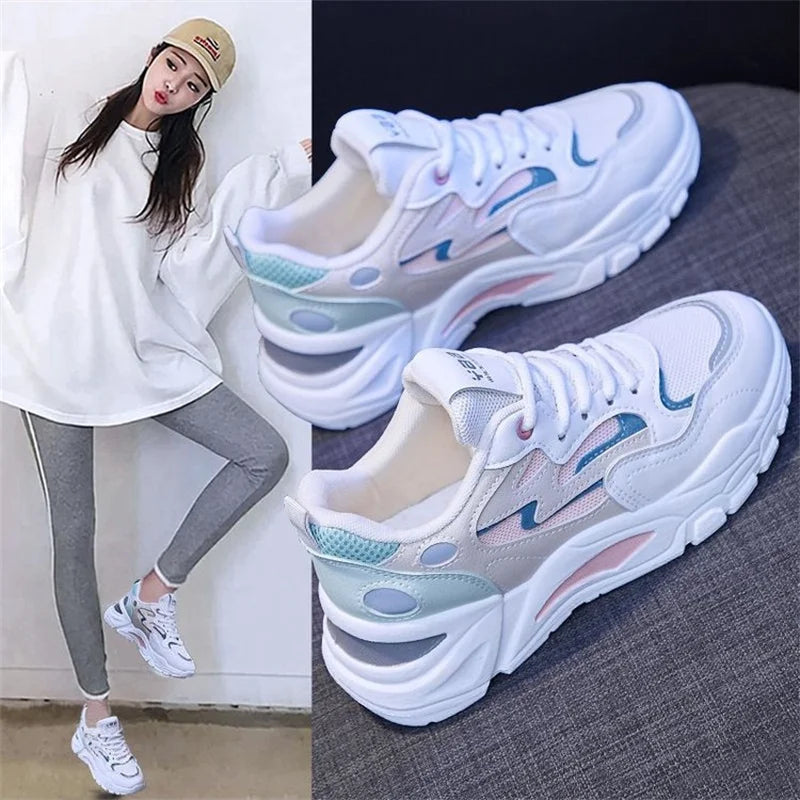 2023 Shoes Female Spring Net Breathable Stripes Hit White Sports Zpaxo