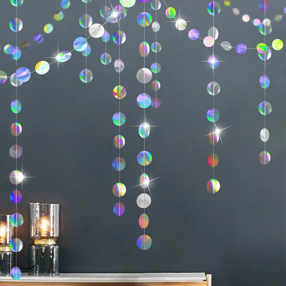 4M 13 12ft Holographic Circle Shiny Garlands Iridescent Paper Banner Zpaxo 4M-1 String