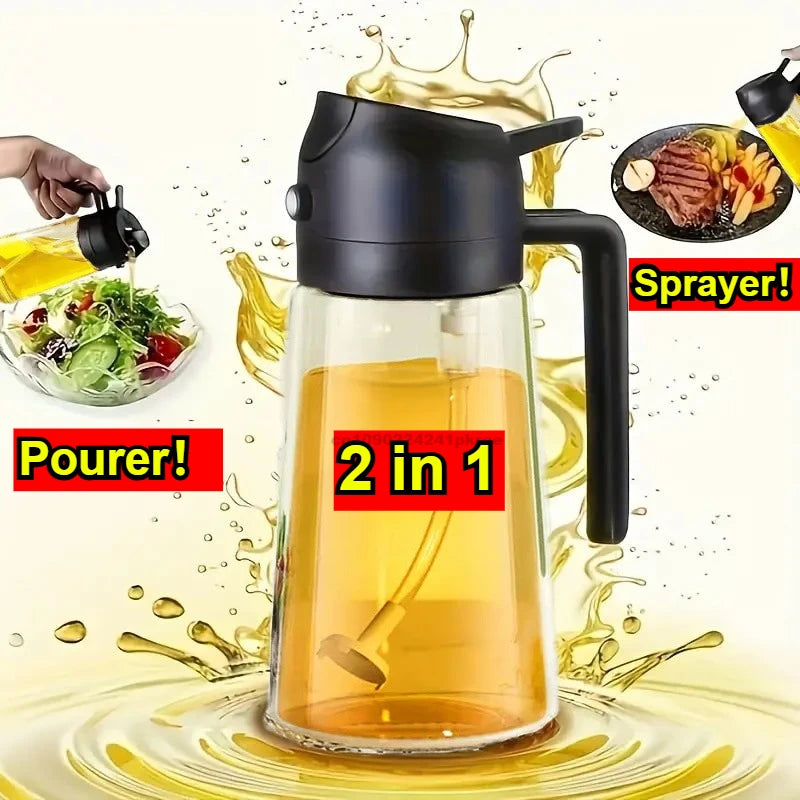 2in1 Kitchen Olive Dispenser Oil Spray Cooking Heat-Resistant Large Oil Bottle Spray Soy Sauce Various Seasonings Bottle Zpaxo