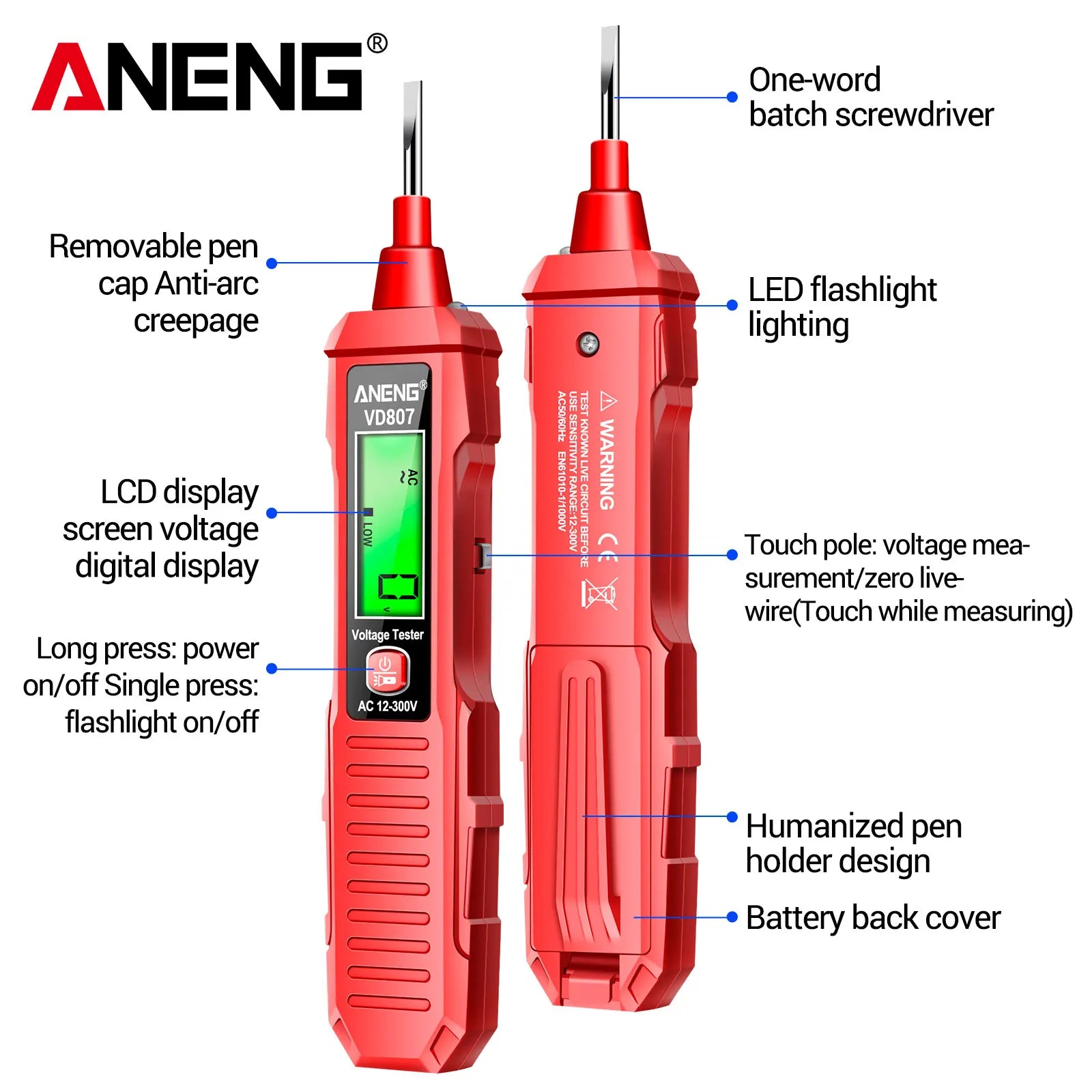 Noncontact AC Voltage Test Pen LCD ANENG VD807 NCV Induction Live