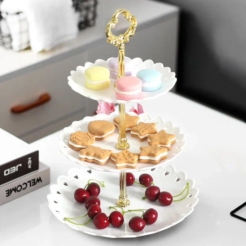 Hot Creative Petals Plastic Fruit Plate Three Layer Snack Rack Dry Fruit Storage Plate Multi Layer Fruit Plate Dessert Cake Rack Zpaxo