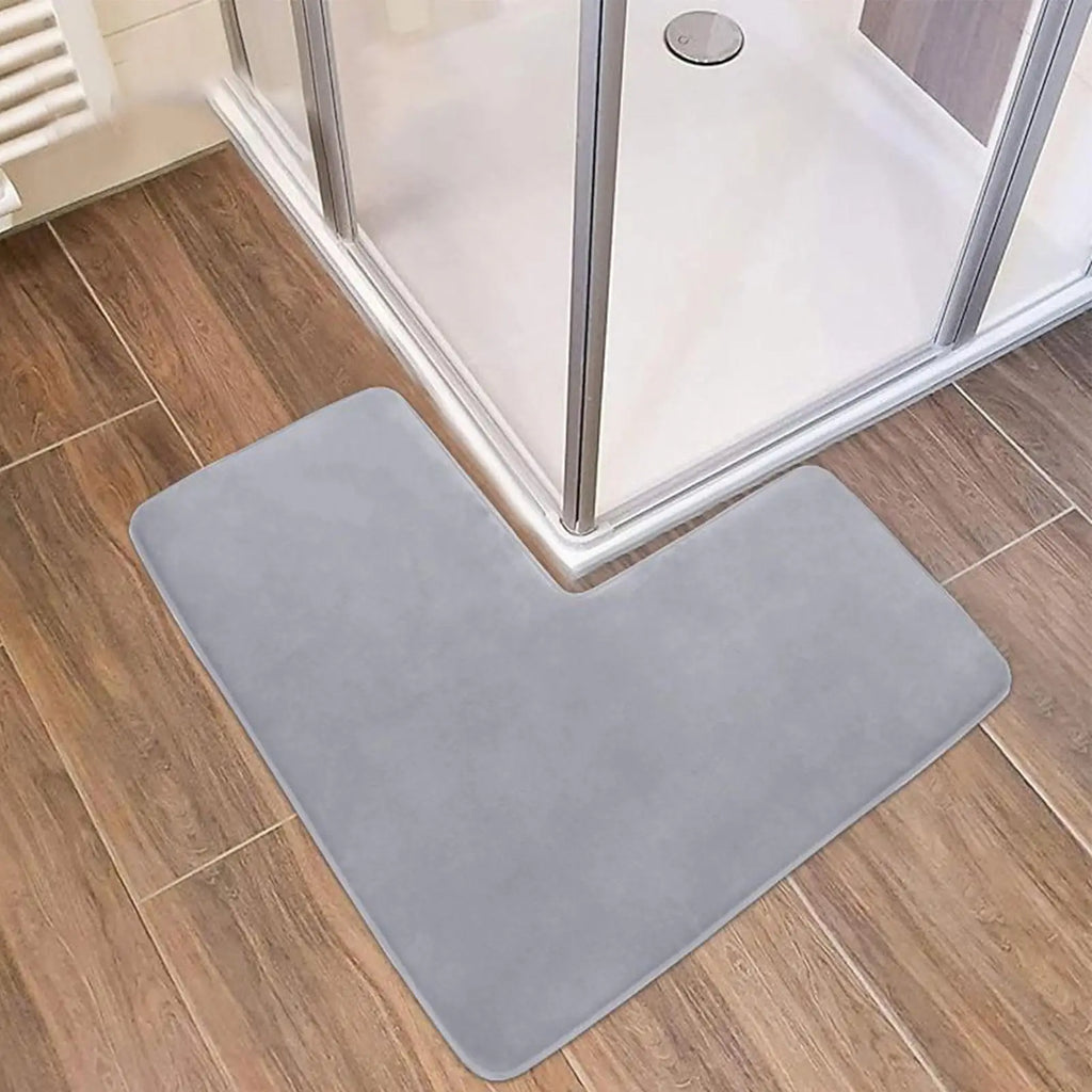 Non Slip L Shaped Bath Mat Soft Absorbent Quick Dry Rug Bathroom