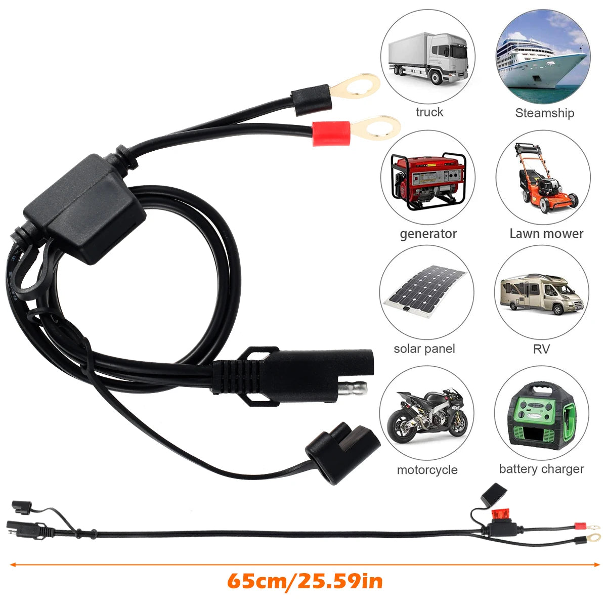 1/2PCS Quick Release SAE Cable With 10A Fuse Terminal O Connector Moto Battery Charger Extension Adapter Wire 18AWG Terminal Zpaxo
