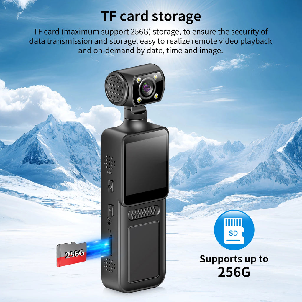 4K HD Handheld Pocket Camera 180 ° Rotating Mini Portable Camera Wearable Night Vision Outdoor Sports Camera 2025 New Zpaxo