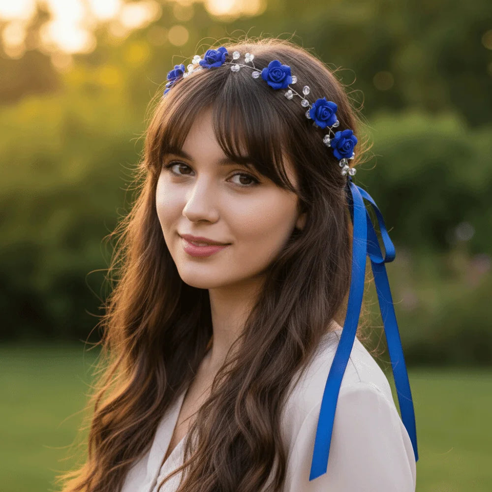 Hair Accessories Ribbon Bridal Headband Rose Flower Party Performance Pearl Flower Headband Floral Crown Women Zpaxo