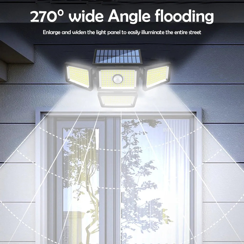 283LED Solar Lights Outdoor 4 Heads Motion Sensor Light Solar Security Lights Waterproof 3 Modes Flood Lights Garden Backyard Zpaxo