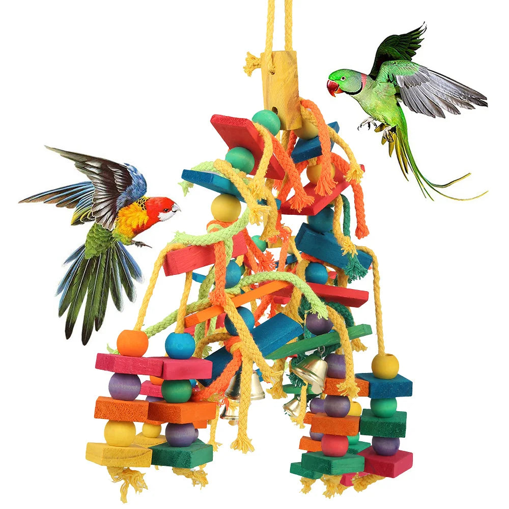 Wood Parrot Bird Toys Love Bird Cage Funny Training Bird Toys Cotton Rope Parrot Toy Bite Resistant Bird Tearing Toy Pet Product Zpaxo