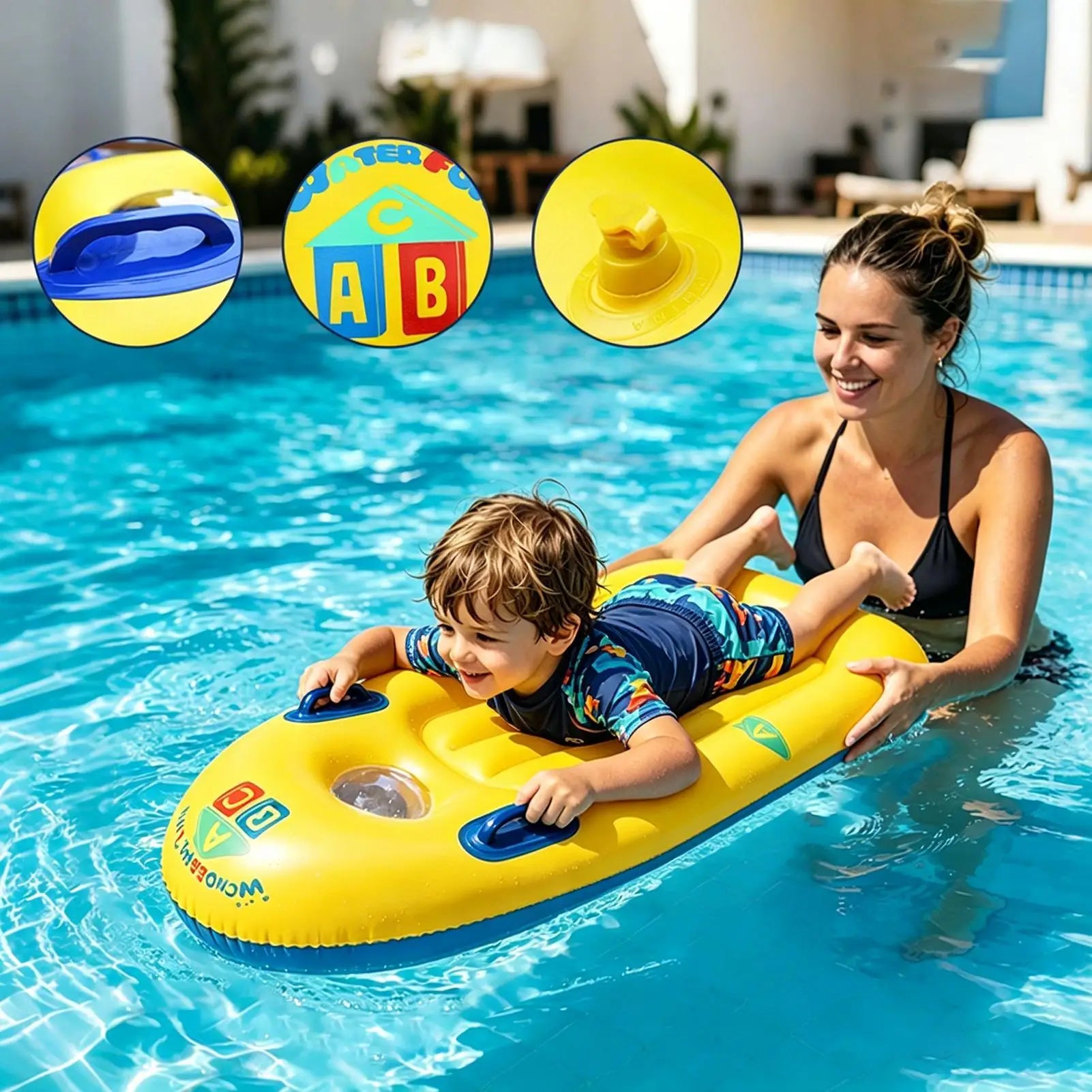 Inflatable Body Board PVC Kids Swim Float Handles Blow Up Pool