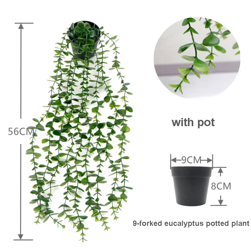 Artificial Hanging Plants Fake Potted Greenery Eucalyptus Mandala