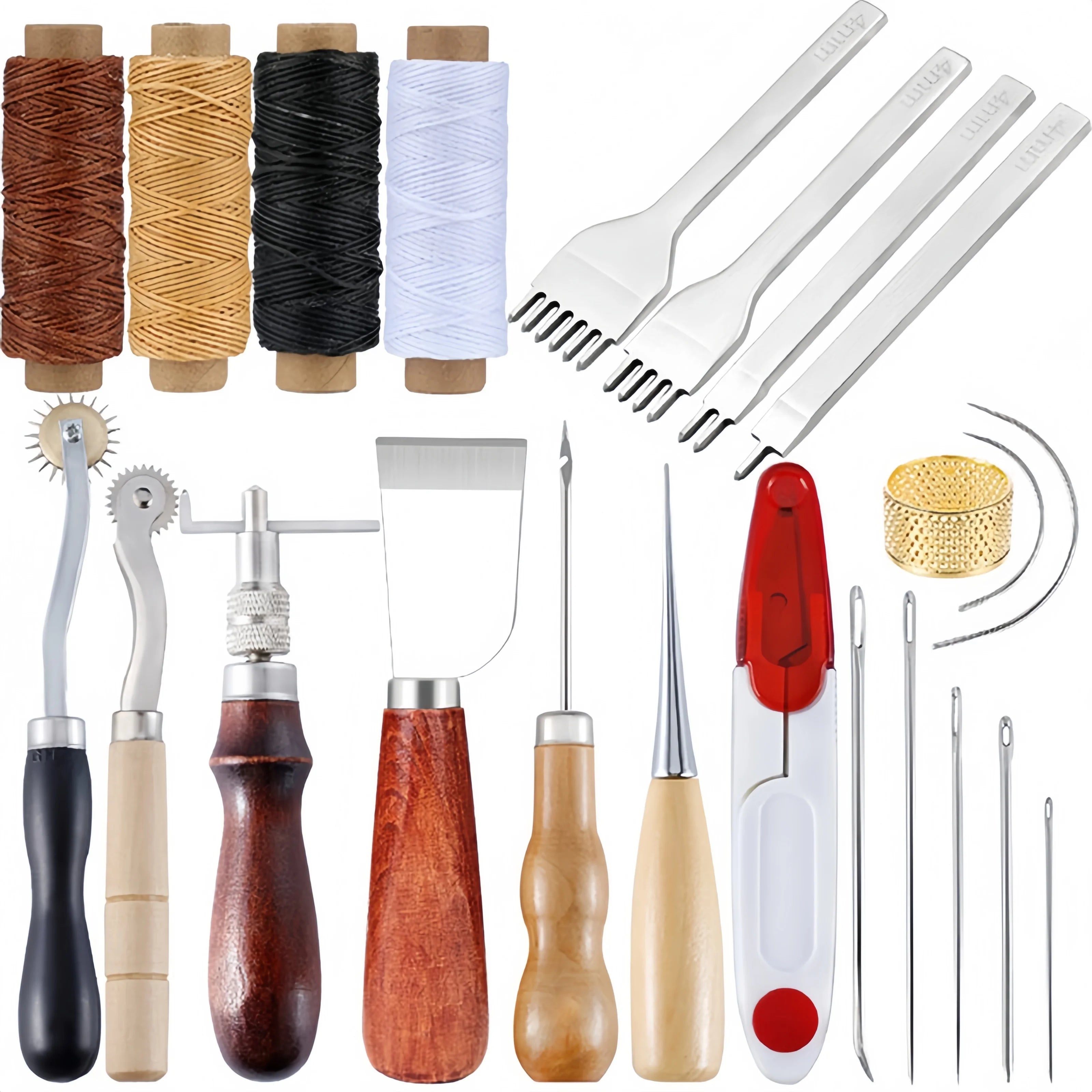 Leather Sewing Kit, Leather Stitching Kit with Sewing Awl, Needles, Waxed Thread, Upholstery Repair Kit, Heavy Duty Sewing Tool Zpaxo