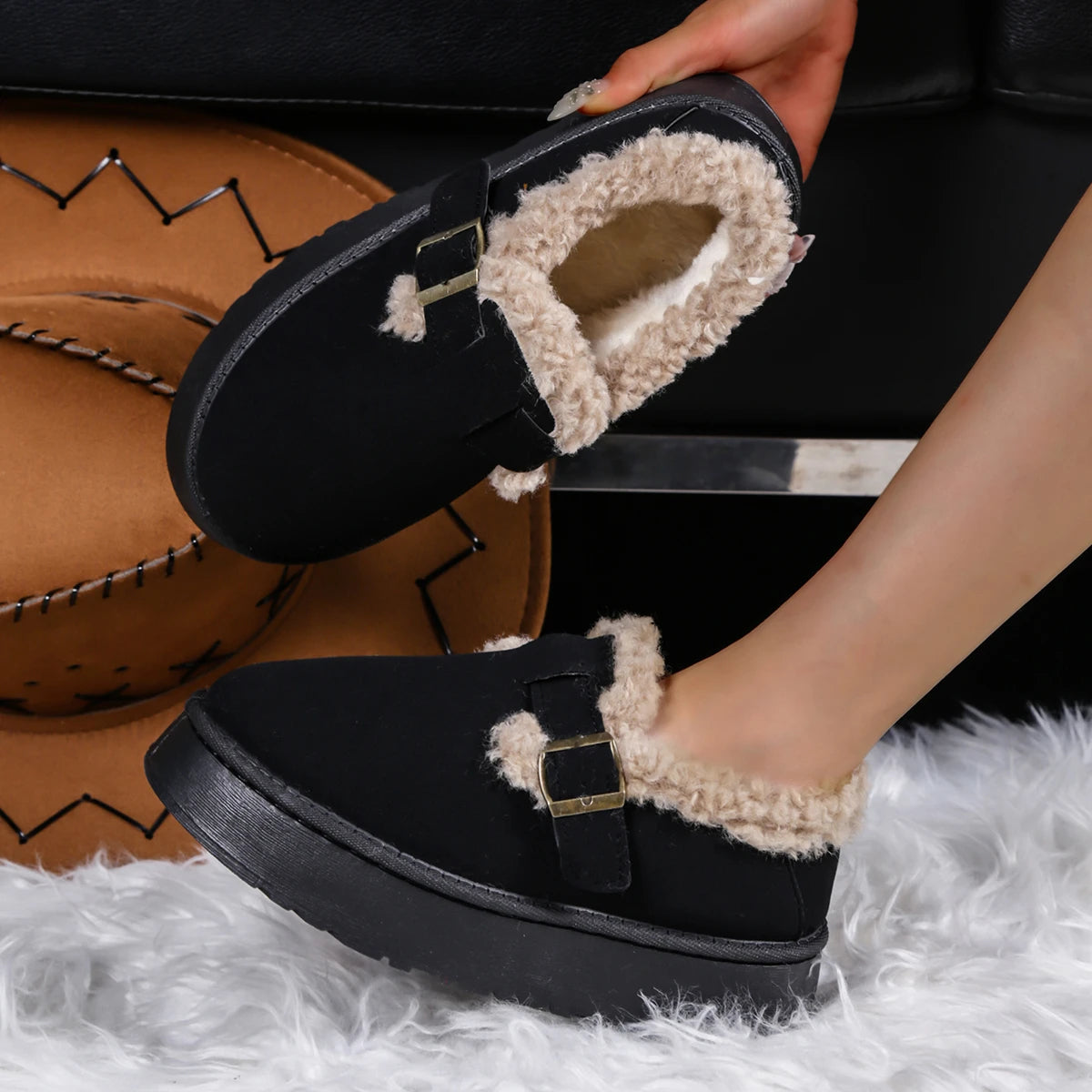 Women Ankle Boots 2025 New Comfortable Leisure Shoes Round Toe Platform Cotton Shoes Women Thick Bottom Plush Casual Snow Boots Zpaxo