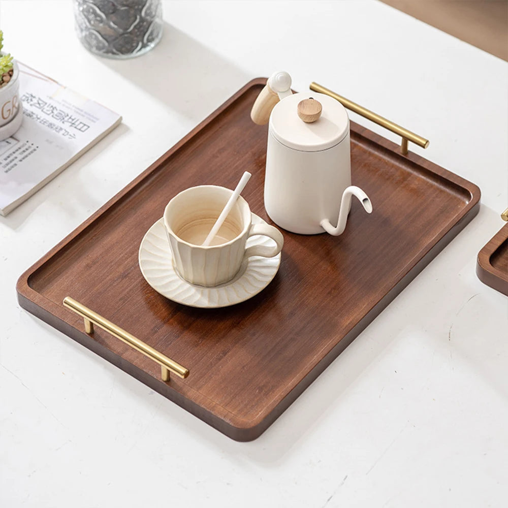Wooden Serving Tray with Handles Bamboo Tea Tray Food Tray for Breakfast Coffee Dessert Snack Platter Home Coffee Table Zpaxo