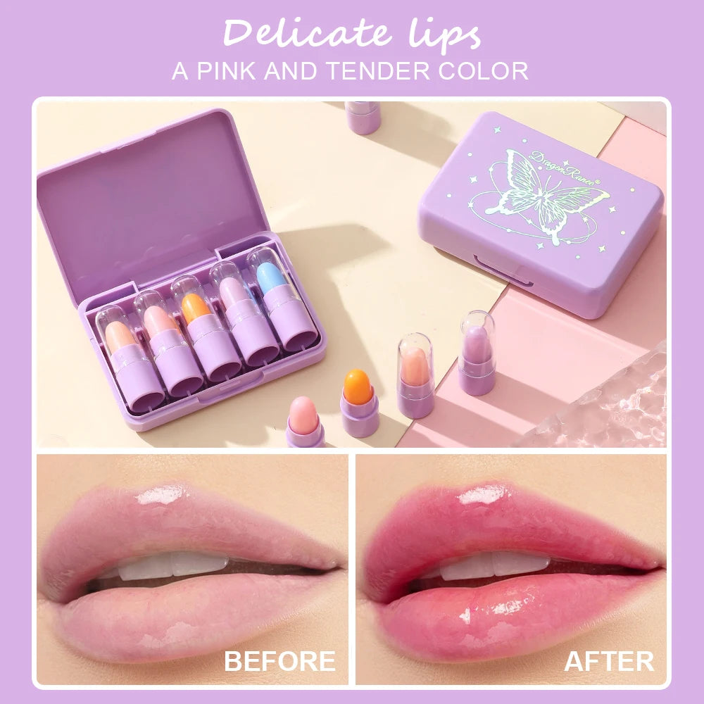 A Set of 5 Mini Lipstick Lip Gloss Cute Portable Moisturizing Color Changing Moisturizing Lip Balm Autumn and Winter Zpaxo