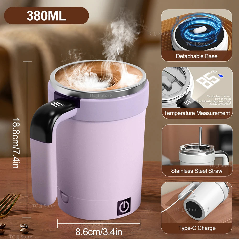 New smart temperature-measuring magnetic automatic stirring cup, electric portable coffee cup, milkshake cup, sports and fitness Zpaxo PURPLE 380ml