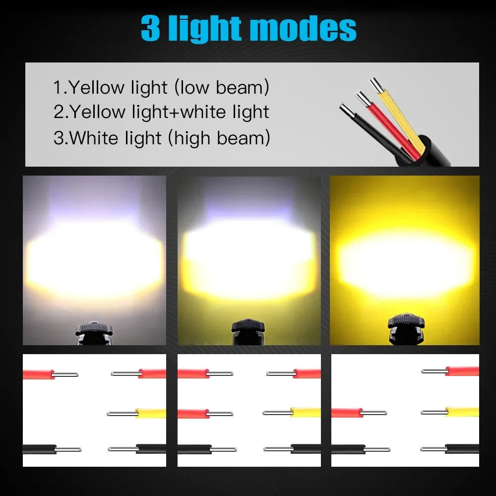 Motorcycle LED Headlight Projector Lens Dual Color ATV Scooter for Moto Bike Car Headlamp Light Auxiliary Spotlight Fog Light Zpaxo