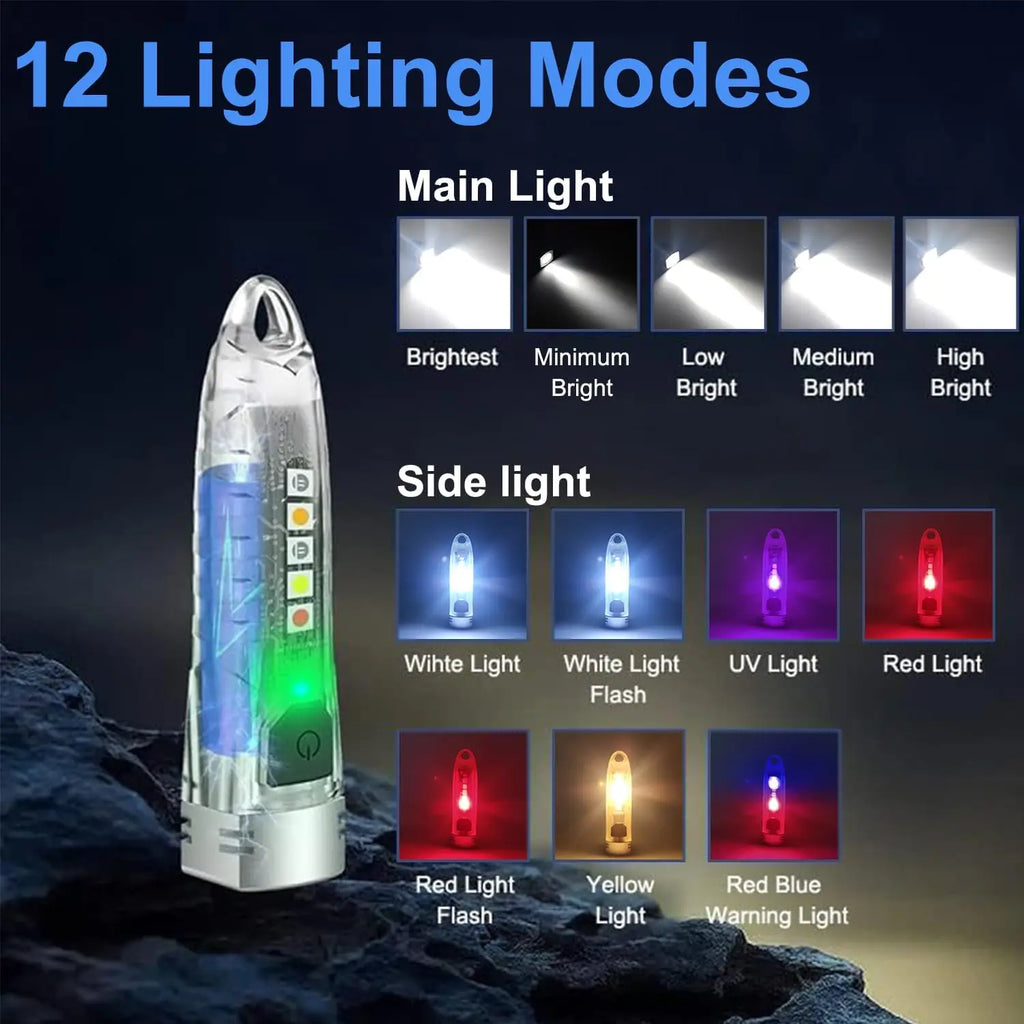 POCKETMAN Mini Keychain Flashlight 12 Modes UV LED Rechargeable Keychain Flashlight Zpaxo